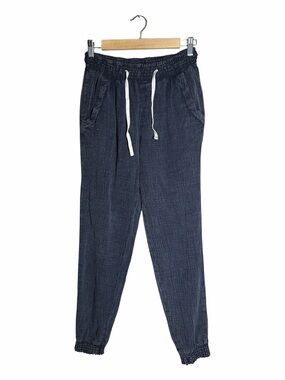 Ocean Drive Washed Black Drawstring Textured Joggers with White Cord Small